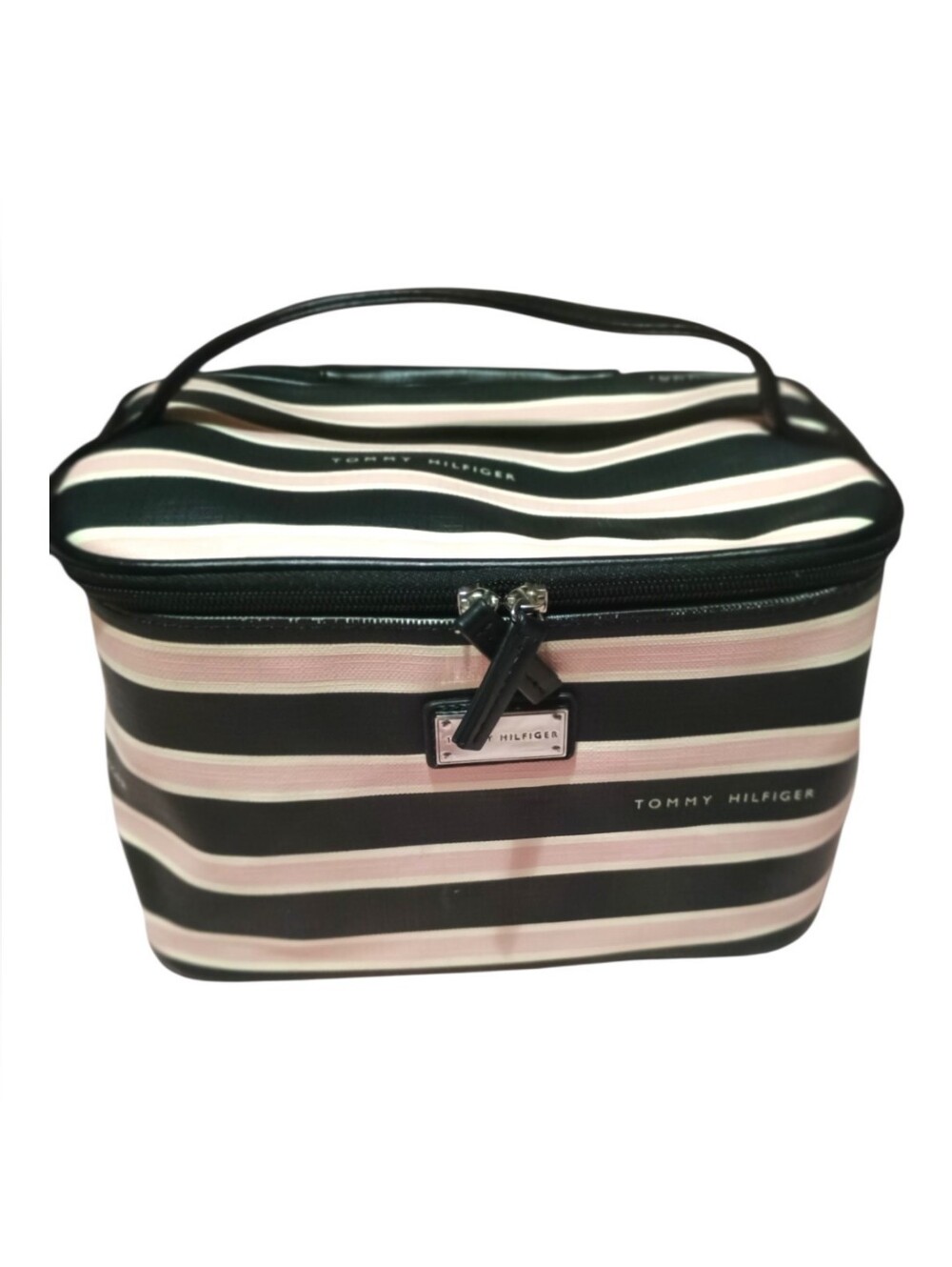 Cosmetic/Toiletry Bag Travel Case Tote Large Black and Pink Striped